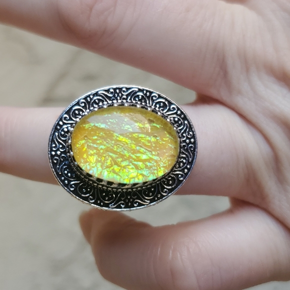 New Triplet Opal Antique Design 925 Silver Statement Ring. - Picture 5 of 14